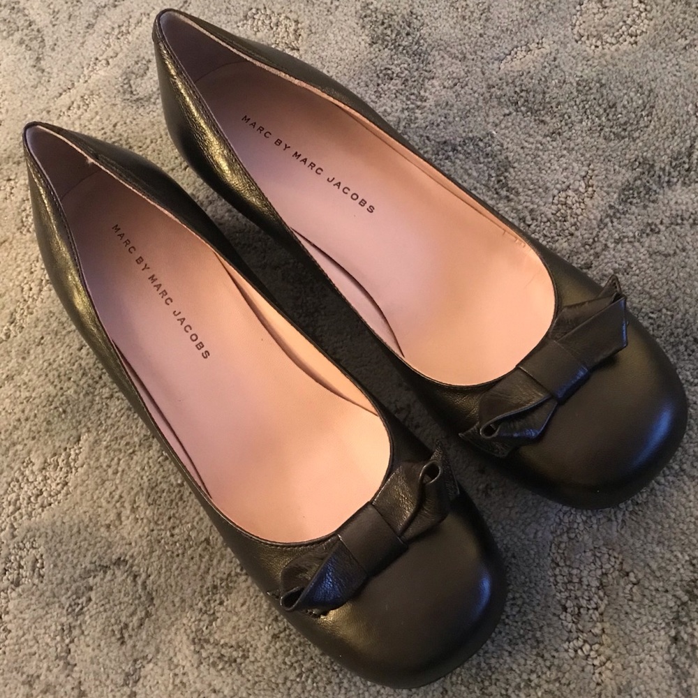 Marc by Marc Jacobs Black Leather Bow Ballet Pumps Block Heel EU38.5/US7.5